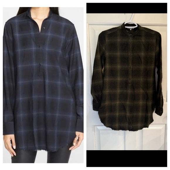 Helmut Lang Wool cashmere Plaid collarless button front Tunic 31199 - Picture 1 of 13